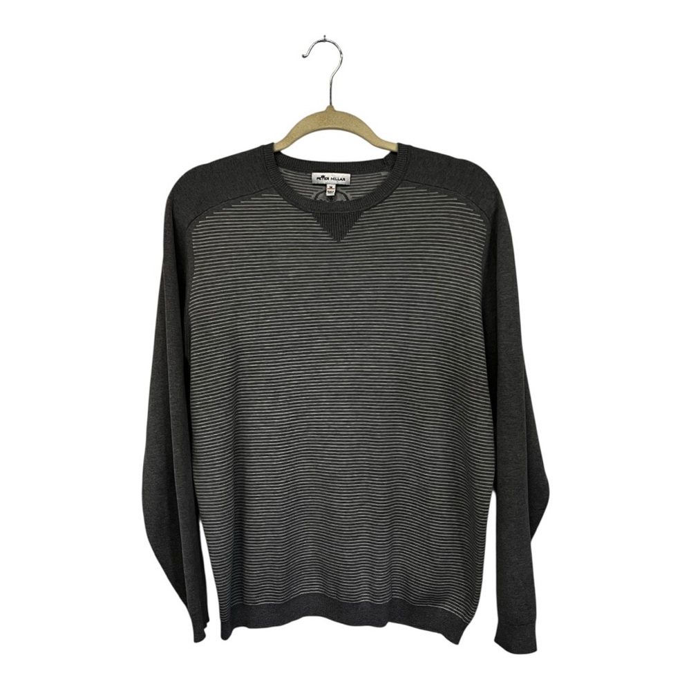 PETER MILLAR | Crown Comfort Knit Crewneck Sweater Silk Cashmere Black Stripes M